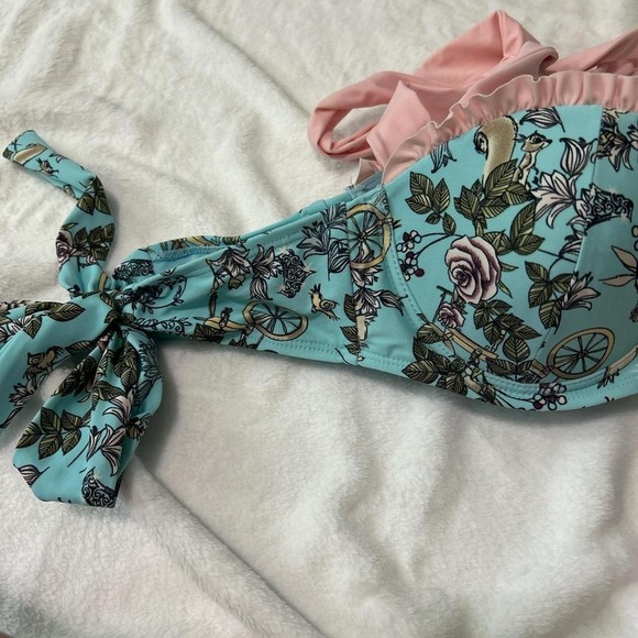 Disney Bikini Top – Teal & Pink Ruffle Swim Top – Women's Size Small - Picture 4 of 6